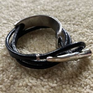 Very Cool Silver and black faux leather wrap bracelet gently worn